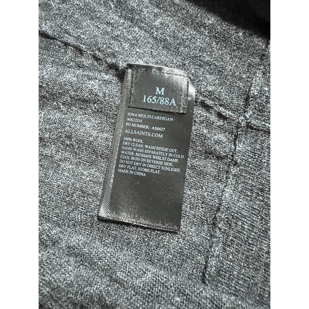 AllSaints Iona Multi Cardigan Womens M Gray 100% Merino Wool Convertible Drape - Picture 7 of 9